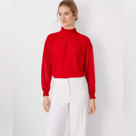 Ann Taylor Smocked Mock Neck Popover - Picture 2 of 3